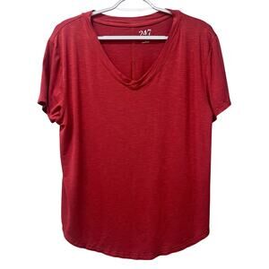Maurices NWOT 24/7 V Neck Short Sleeve Tee Red Sz Medium